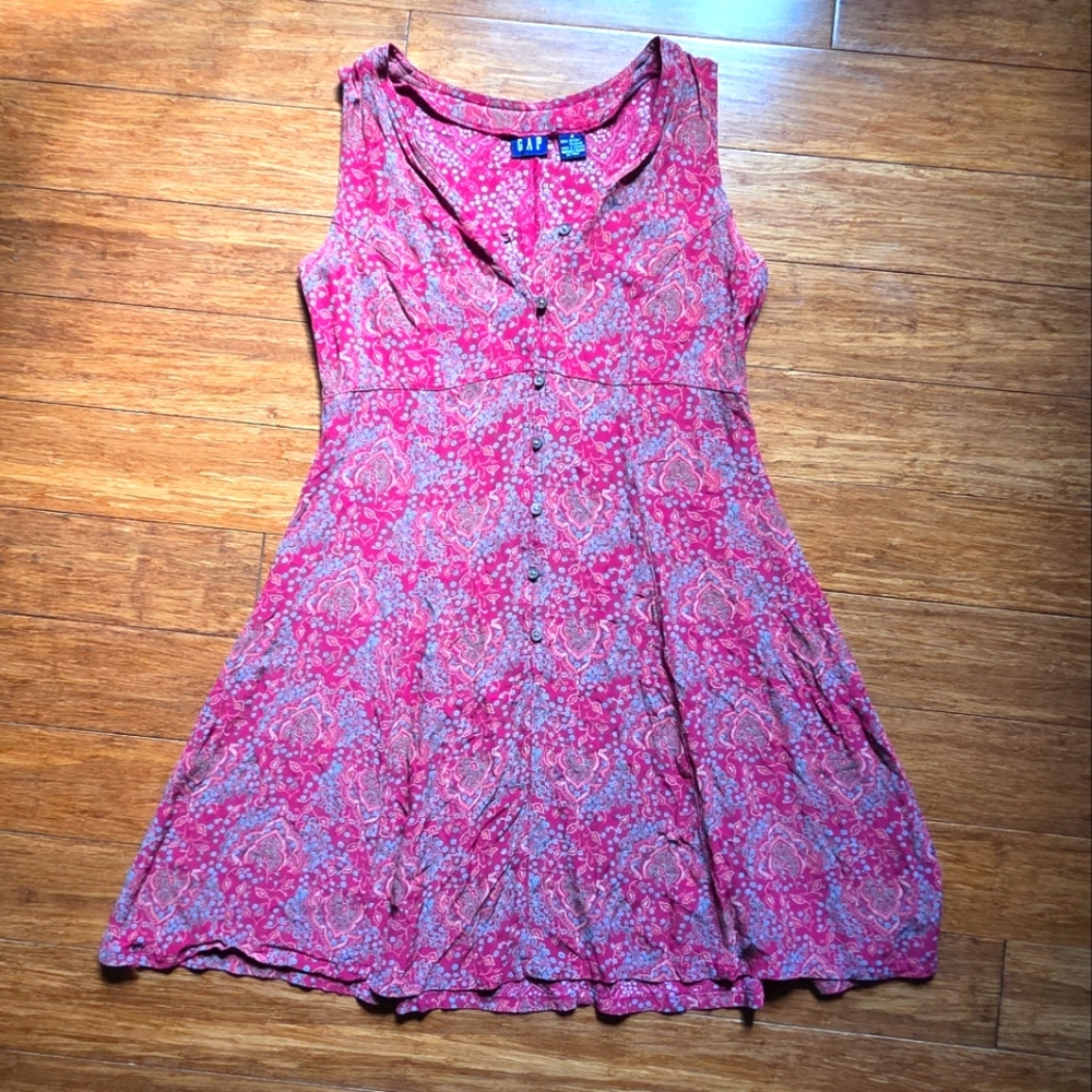 GAP Red Floral Paisley Sleeveless Dress Button up Small 90s y2k cottagecore